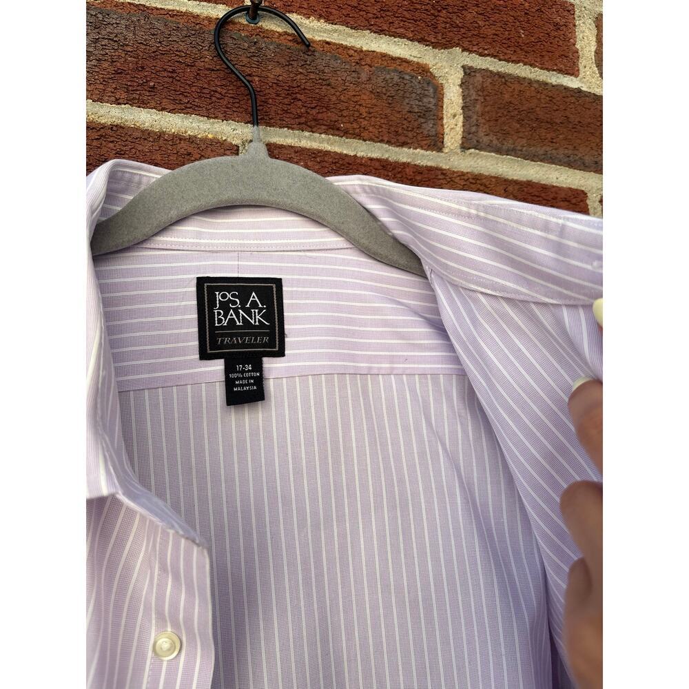 Jos A Bank Traveler Dress Shirt 17 34 Purple White Stripe 100% Cotton Mens - Picture 5 of 12
